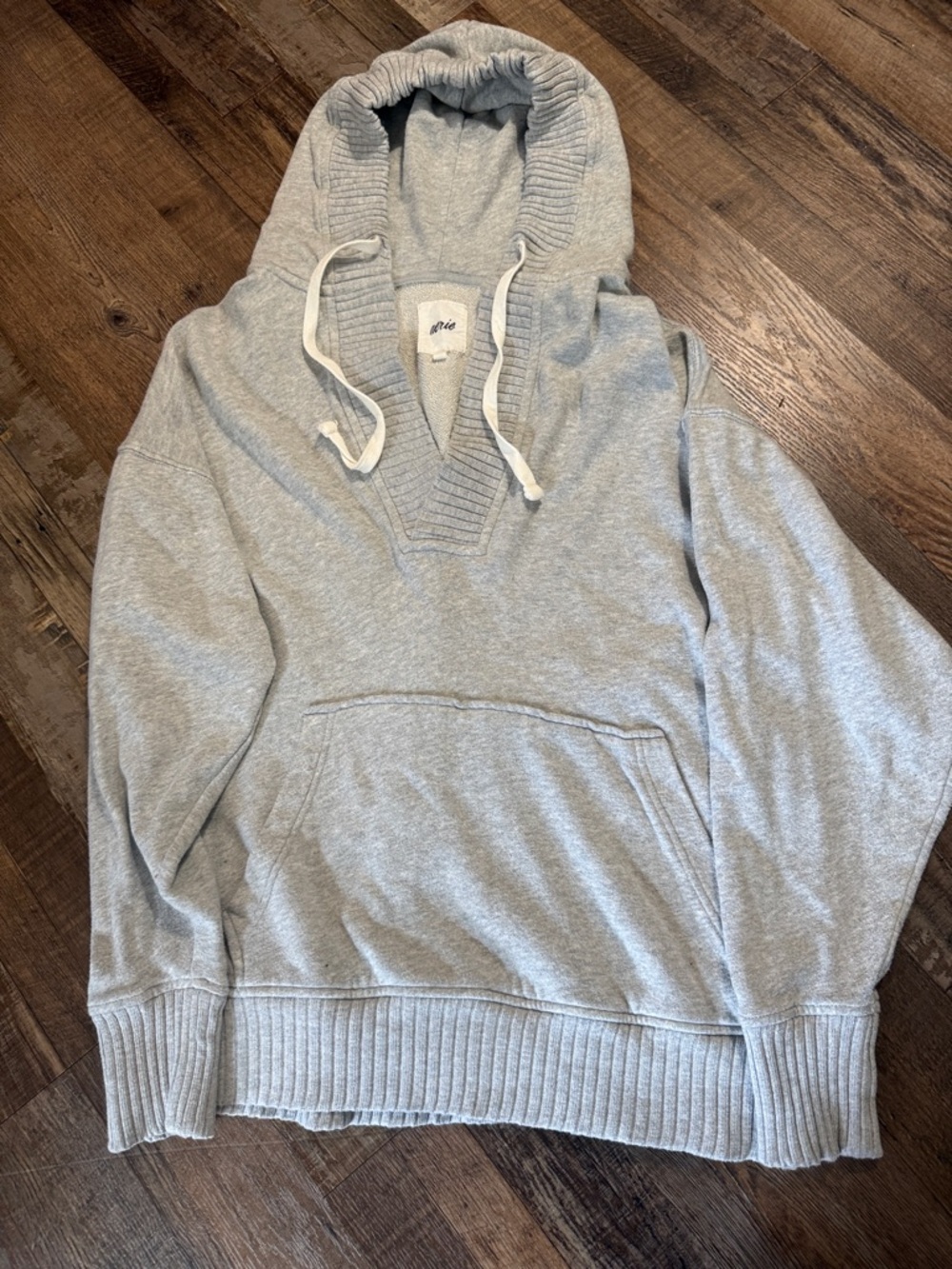 aerie Light Gray V‑Neck Hooded Sweater